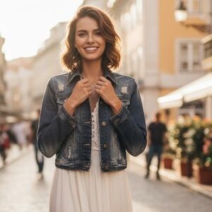 Cello Women’s distressed cropped jean jacket
